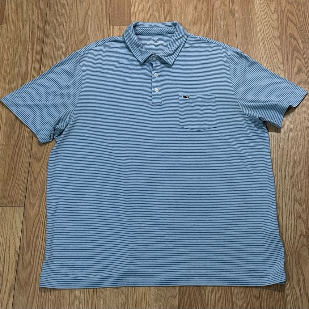 Vineyard Vines Men’s XL Edgartown Polo Shirt Blue Whale Classic Fit Front Pocket